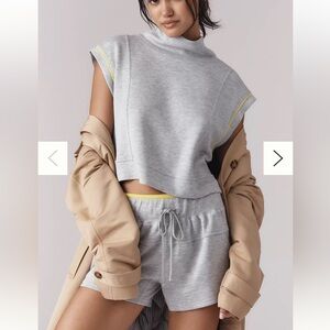 Anthropologie Daily Practice Gray Sleeveless Mock Neck Top drawstring short set